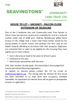 House To Let – Vacancy – Falcon Close – Extension of Deadline